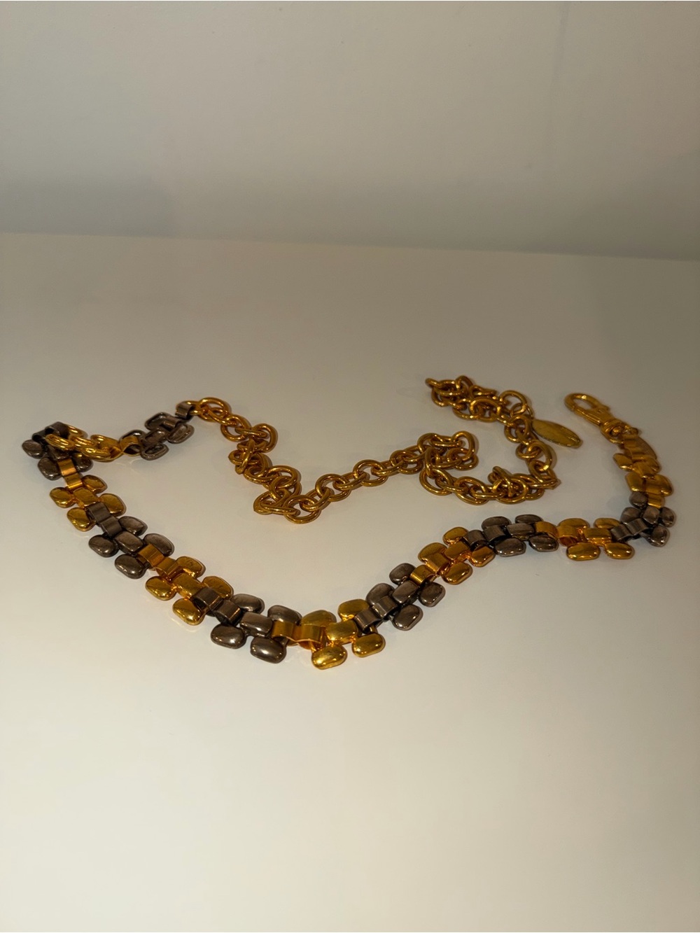 Vtg Motion East Gold & Silver-Tone Metal Chain Adjustable Belt
